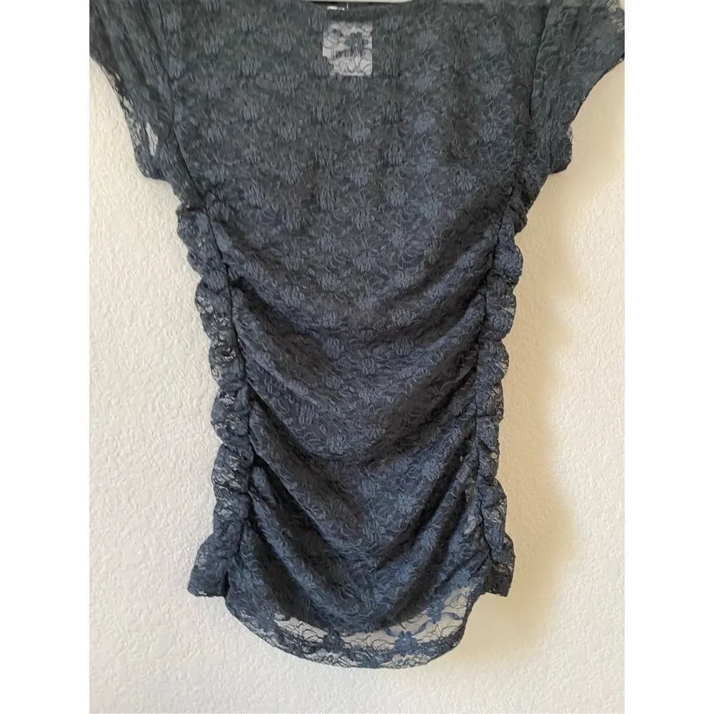 NWT free people all lace ruched side‎ crew neck blouse small